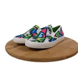 Loudmouth Slip On Shoes‎ Size 4.5 Geometric Canvas Loafers Youth Sneakers